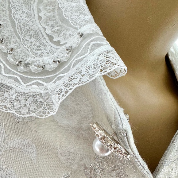 Dream Sister Jane Tailored Jacquard Mini Dress Ivory Size XS Floral Long Sleeve - Picture 7 of 16